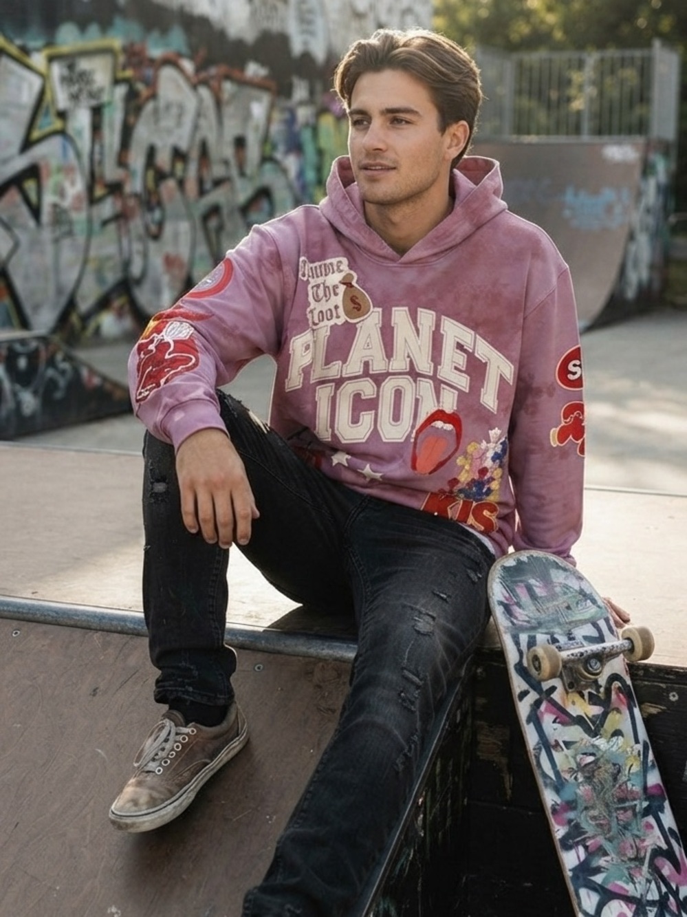 Mens S Casual Hooded Baggy Sweatshirt Graphic Streetwear Distressed Grunge Skate